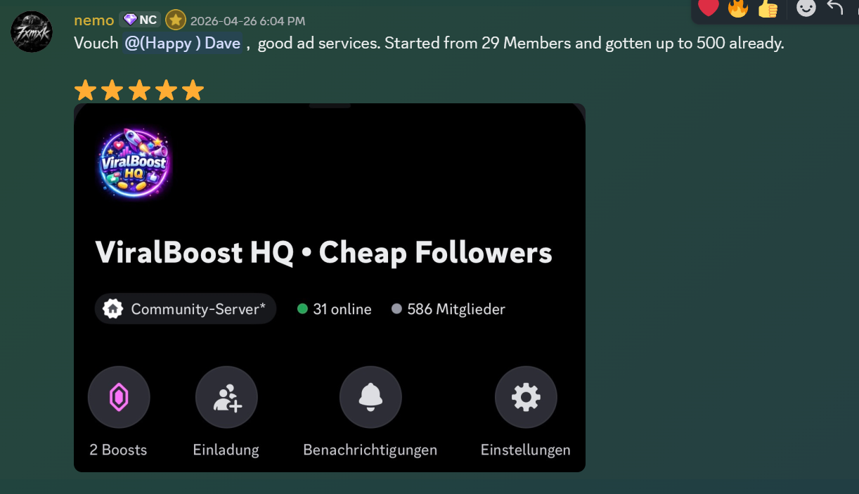 Nemo 5-star vouch β started from 29 members, grew to 500
