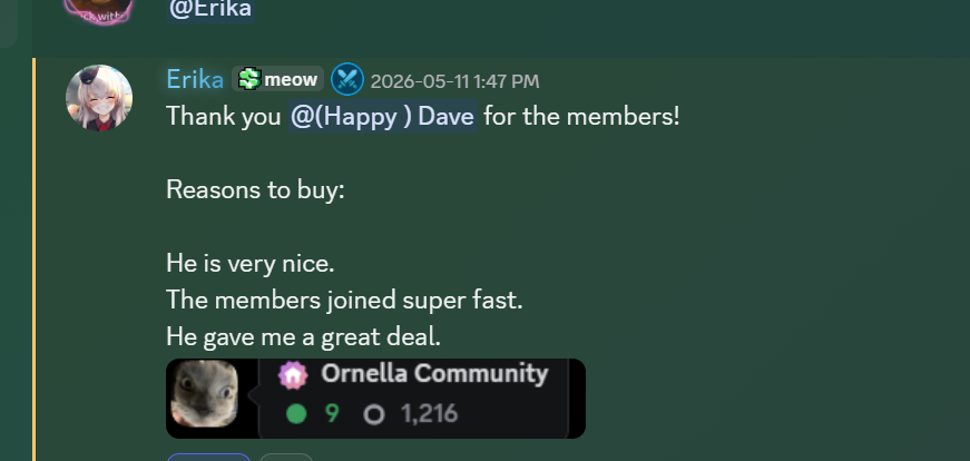 Erika vouch β fast member delivery, great deal